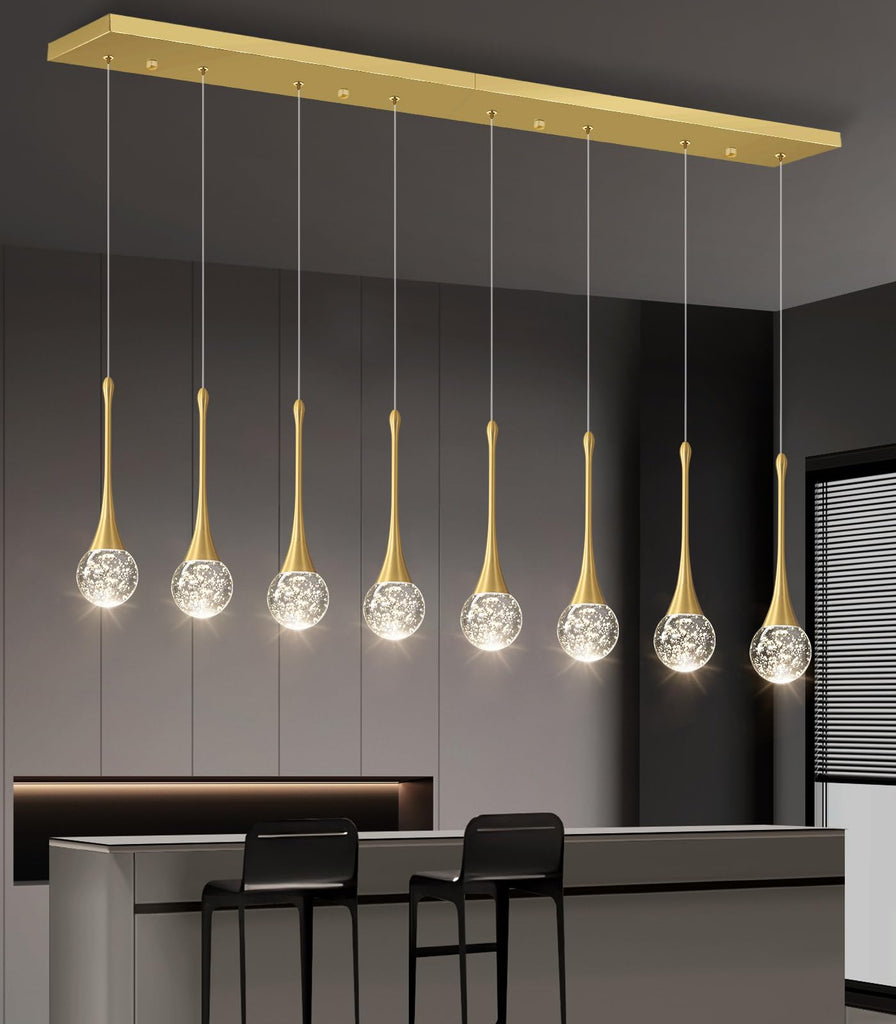 8 Light Modern Glam Crystal Rectangular Chandelier for High Ceiling LED Dimmable Ceiling Pendant Light Kitchen Island