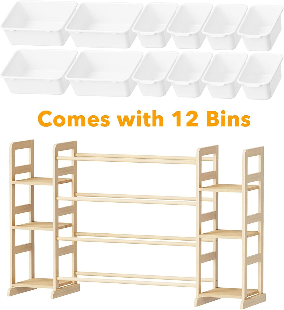 Toy Storage Organizer with 6 Shelves and 12 Bins, Bookshelf/Bookcase, Kids Bin Shelf, Toys Box Organization & Room