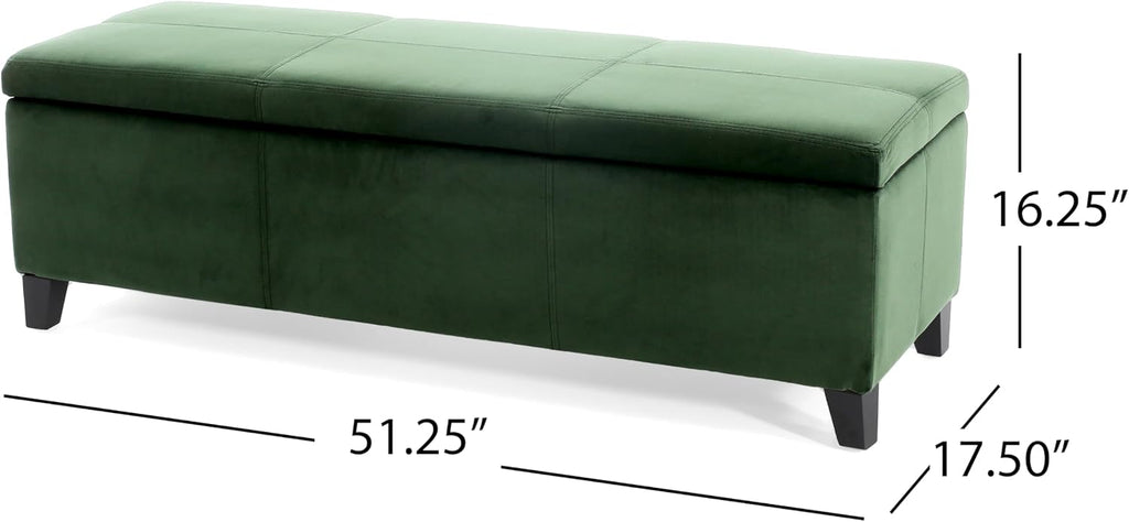 Glouster Upholstered Storage Ottoman Bench, Forest Green Velvet, Matte Black