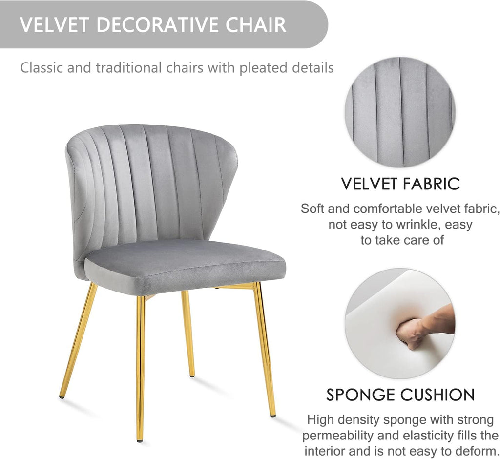 Upholstered Dining Chairs Set of 2, Velvet Dining Chair with Golden Metal Legs, Mid Century Modern Dining Chairs for