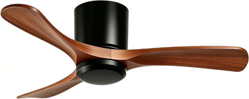 42 Inch Wood Ceiling Fan Without Light - Flush Mount, Remote Control, 3 Blade 6-Speed Reversible DC Motor, Noiseless Timer