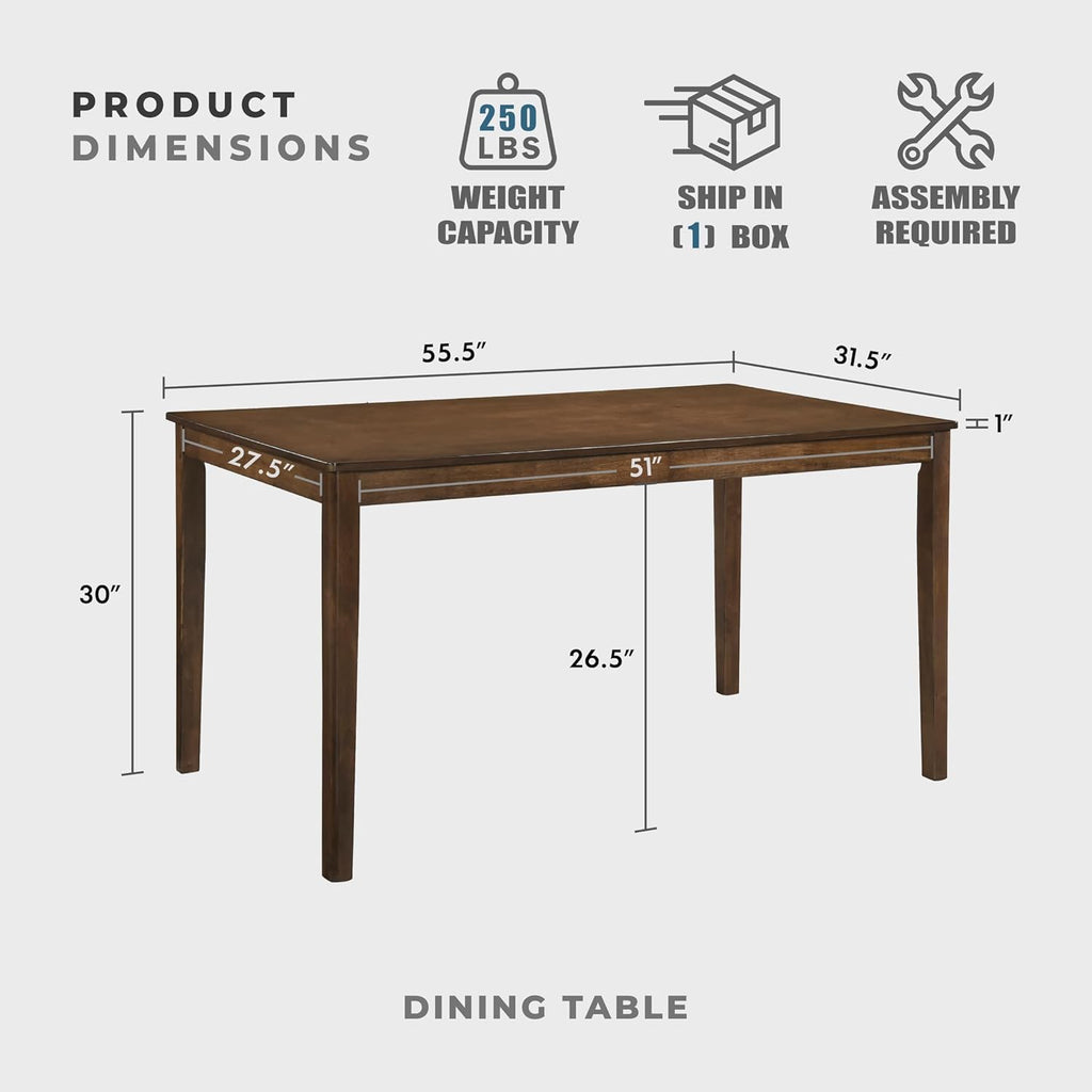 55.5" Dining Table for 4, Modern Rectangular Dining Room Table, Wood Dining Table, Modern Wood Table with Solid Wood