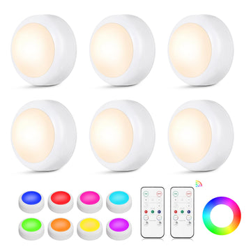 LED Puck Lights with Remote Control, 16 Color Changing Under Cabinet Lighting with Dimmer & Timer, AAA Battery