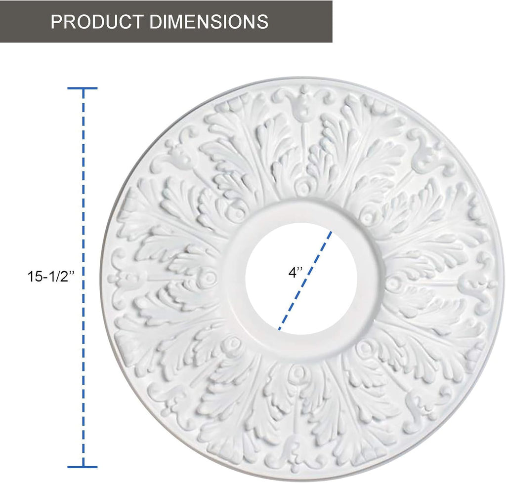 Medallion for Ceiling Light, 15-1/2-Inch Victorian Molded Plastic Ceiling Medallion in Traditional White Finish for