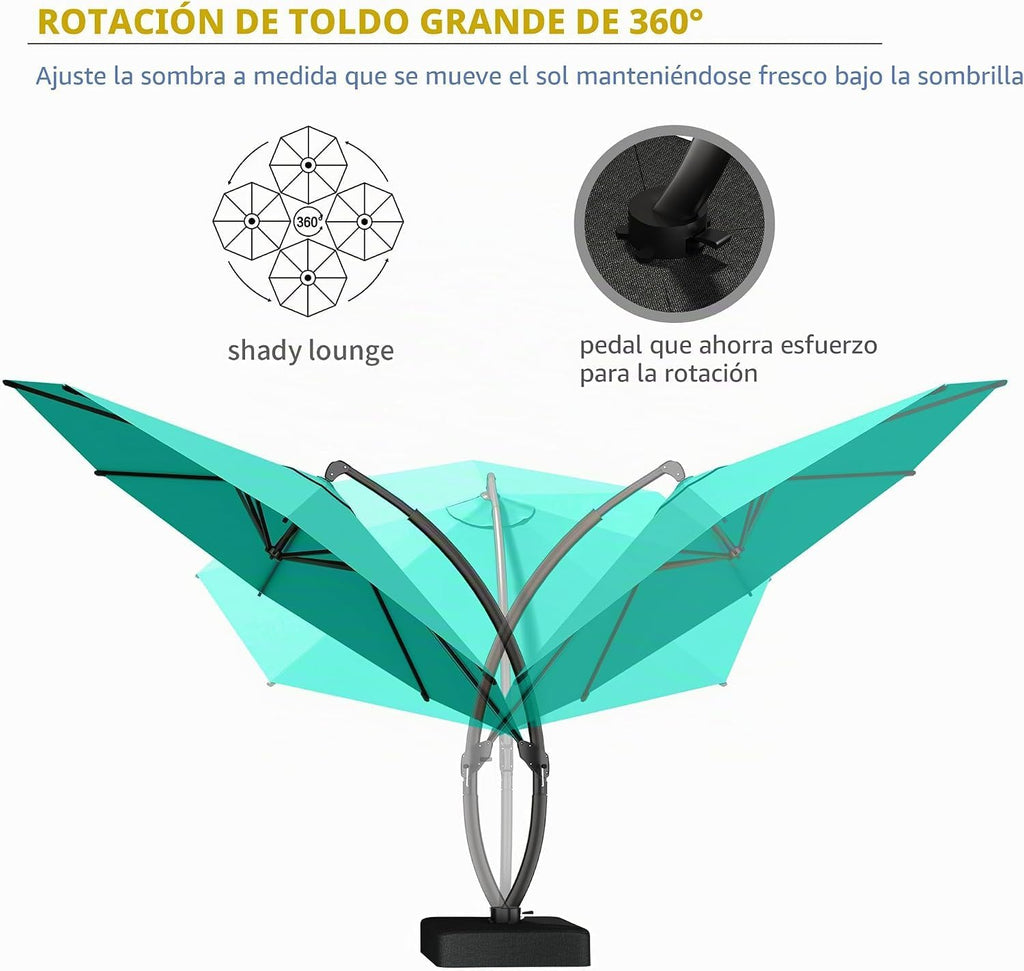 11ft Offset Cantilever Patio Umbrella with Base Included, Large Round Aluminum Outdoor Umbrella - Turquoise Blue