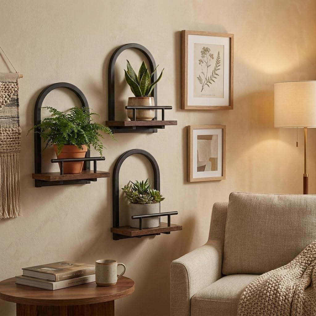 Floating Shelves Set for 3, Wall Plant Holder Shelf, Wall Planters | Wall Planters for Indoor Plants, Hanging Shelves