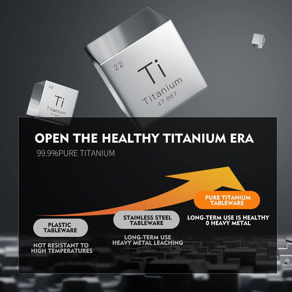 Titanium utensil travel set, portable lunch silverware set with box, including titanium chopsticks, spoon, fork