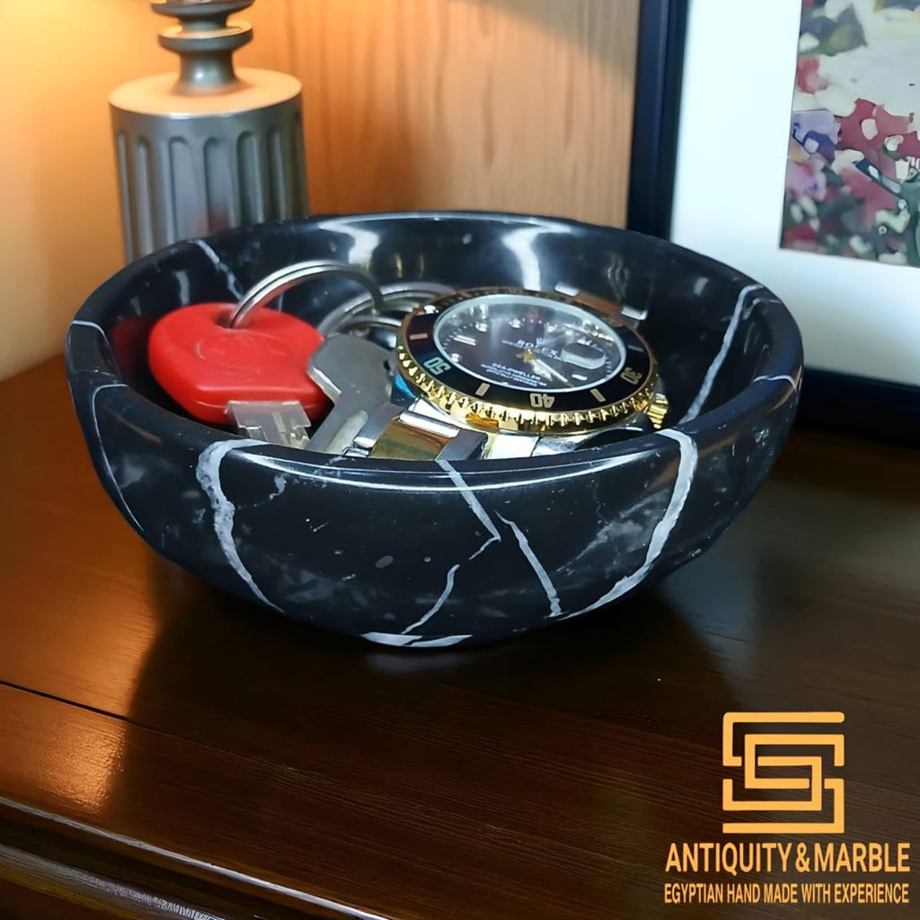 Marble Jewelry Dish 4.5", Trinket Dish for Ring Earring, Rings Holder, Gift for Woman Daugther (BLACK)