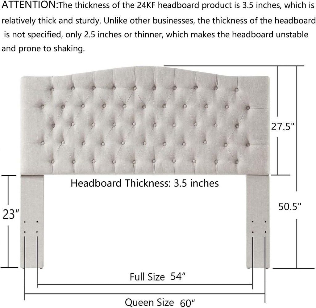 Upholstered Tufted Button Linen Fabric Headboard,Comfortable Fashional Headboard Queen/Full,Ivory