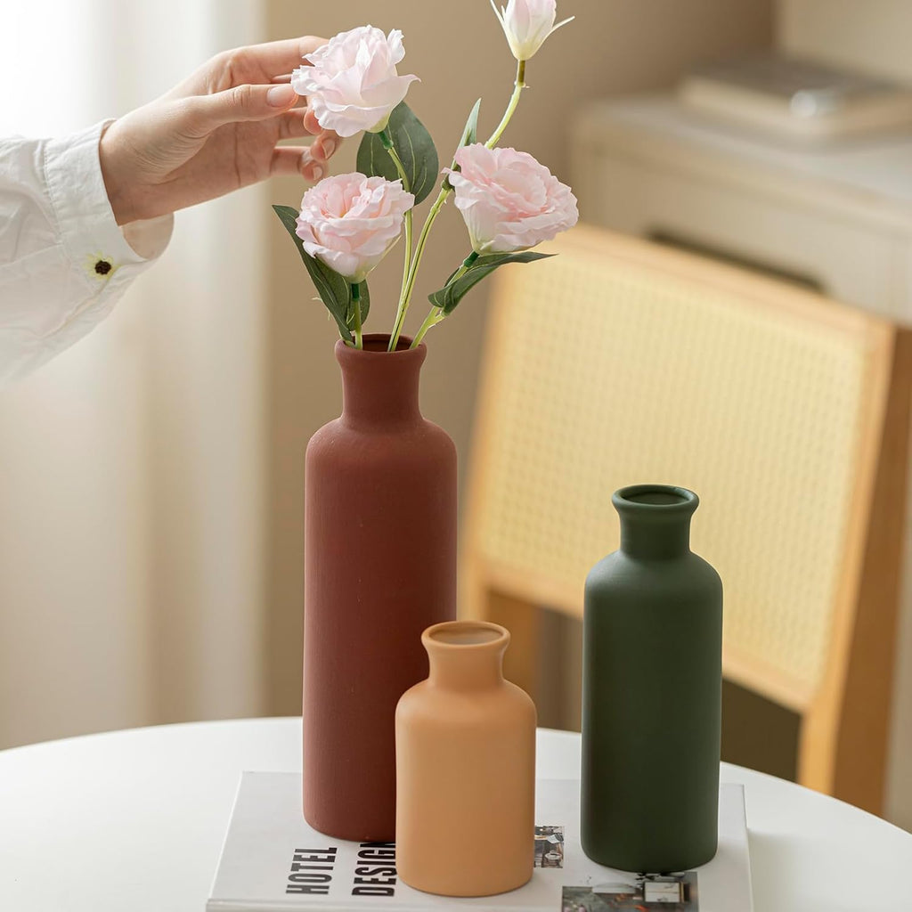 Modern Ceramic Vase Set of 3, Neutral Colors, Decorative Bottles