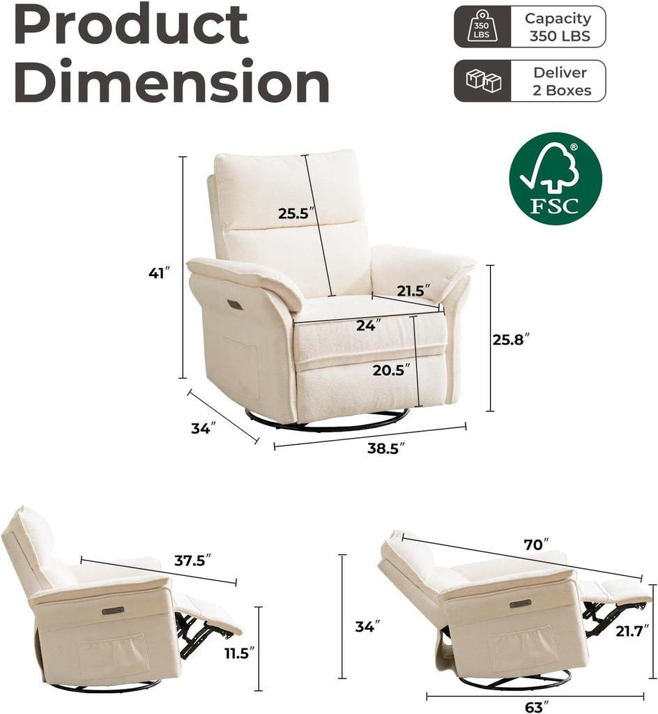 Oversized Rocking Chair Nursery with Massage and Heat, Glider Recliner Nursery Chair with Adjustable Headrest, Power