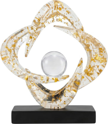 Modern Abstract Sculpture Decor, 10.8" Gold Resin Art Statue | Clear Gold Resin Art Statue for Coffee Table