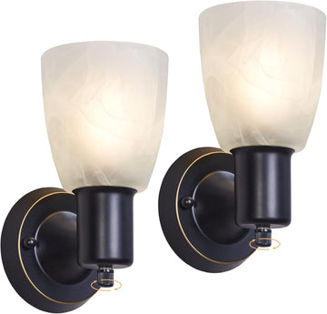Wall Sconces Set of 2, Matte Black Vanity Lights , Modern Wall Light Fixtures with Rotary Switch, Wall Mount Light