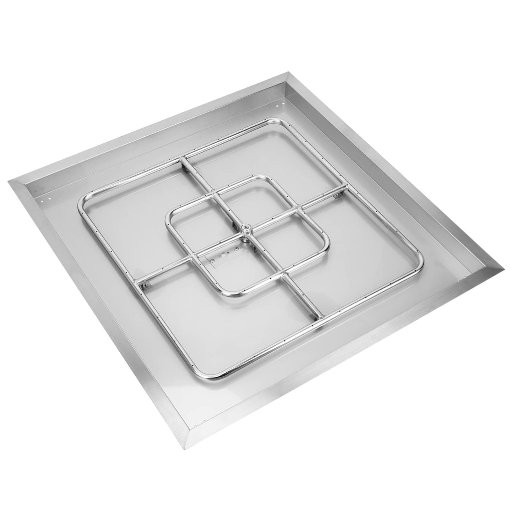 30" Square Fire Pit Flat Pan with Burner Ring, 296, 000 BTU