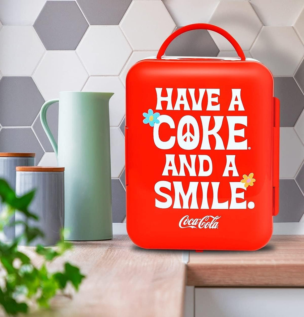Mini Fridge, 6-Can Portable AC/DC Thermoelectric Cooler & Warmer, Compact Dorm Fridge for Skincare, Office Desk, Car
