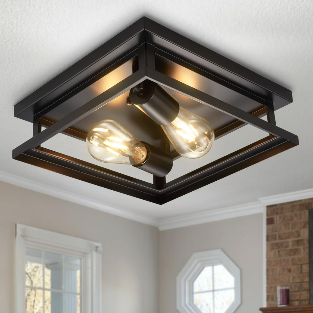 Farmhouse Flush Mount Ceiling Light Fixture 2 Light, Hallway Ceiling Light Black, Kitchen Light Fixture Ceiling Mount