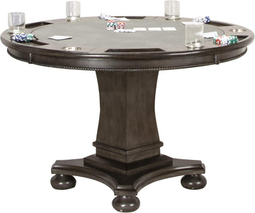 Dining and Poker Table, 2 in 1 Game, Gray/Black/Off-white