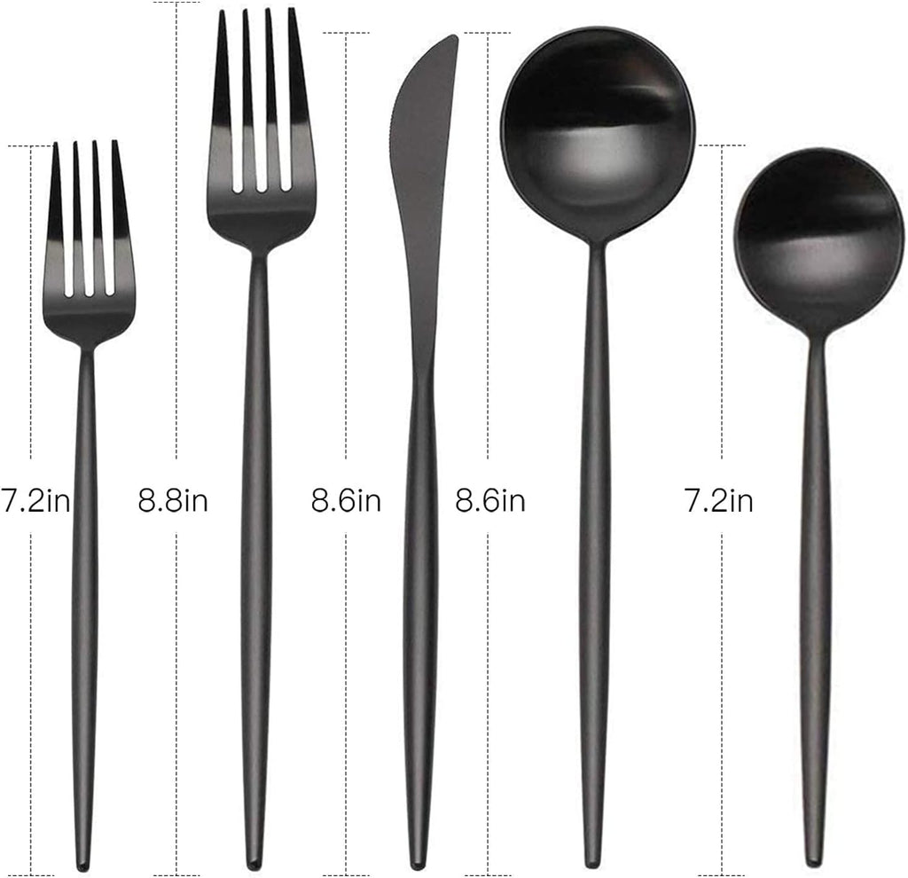 Matte Black Silverware Set, 30-Piece Stainless Steel Satin Finish Flatware Service for 6, Kitchen Utensils