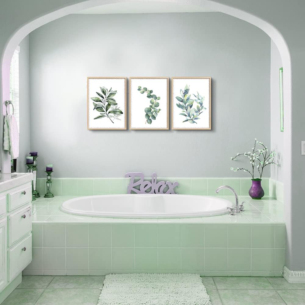 Framed Canvas Wall Art Wall Decor Green Leaves Plants Watercolor Painting Office Wall Pictures Kitchen Wall