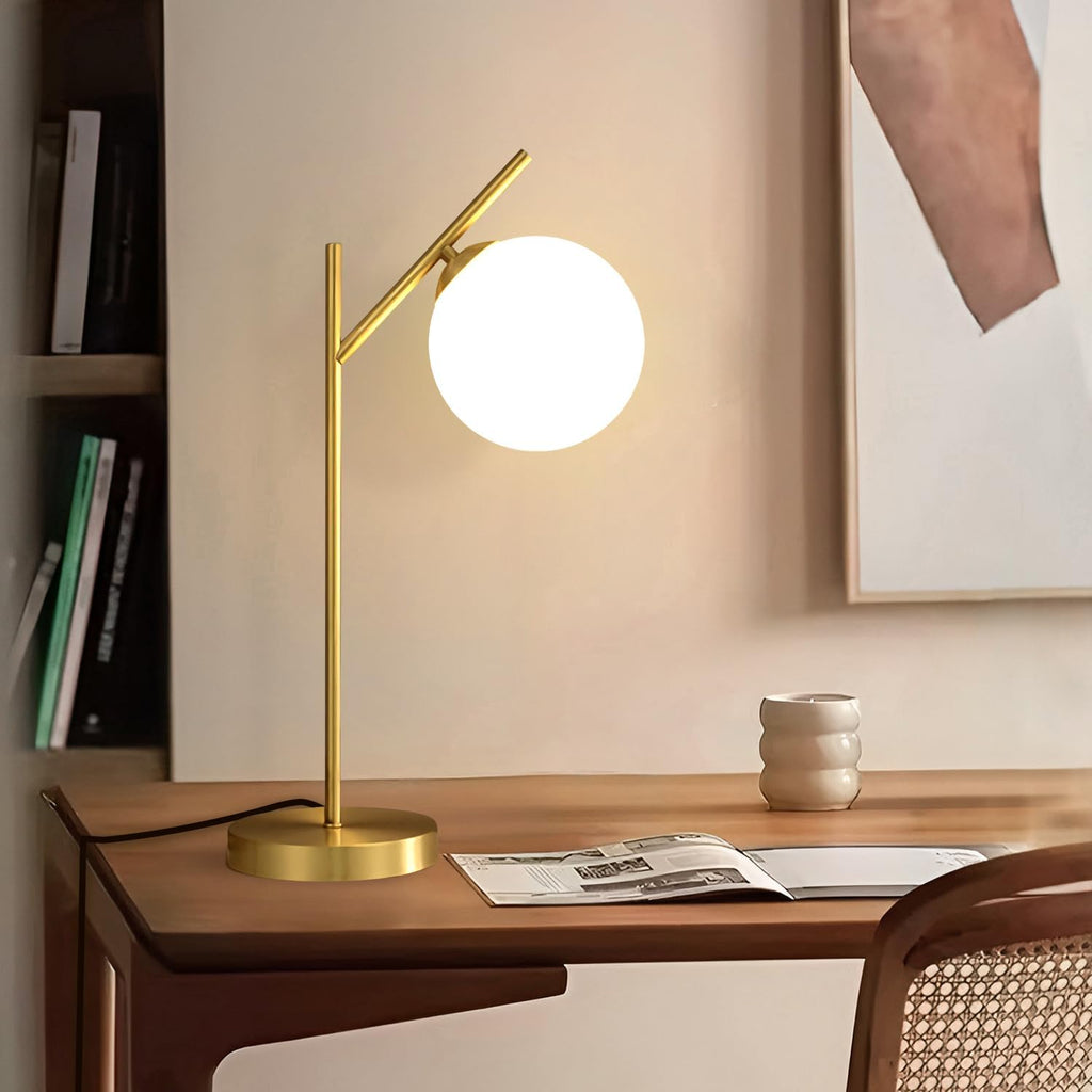 Mid Century Modern Table Lamp, 1 Light Brass Glass Globe Bedside Lamp