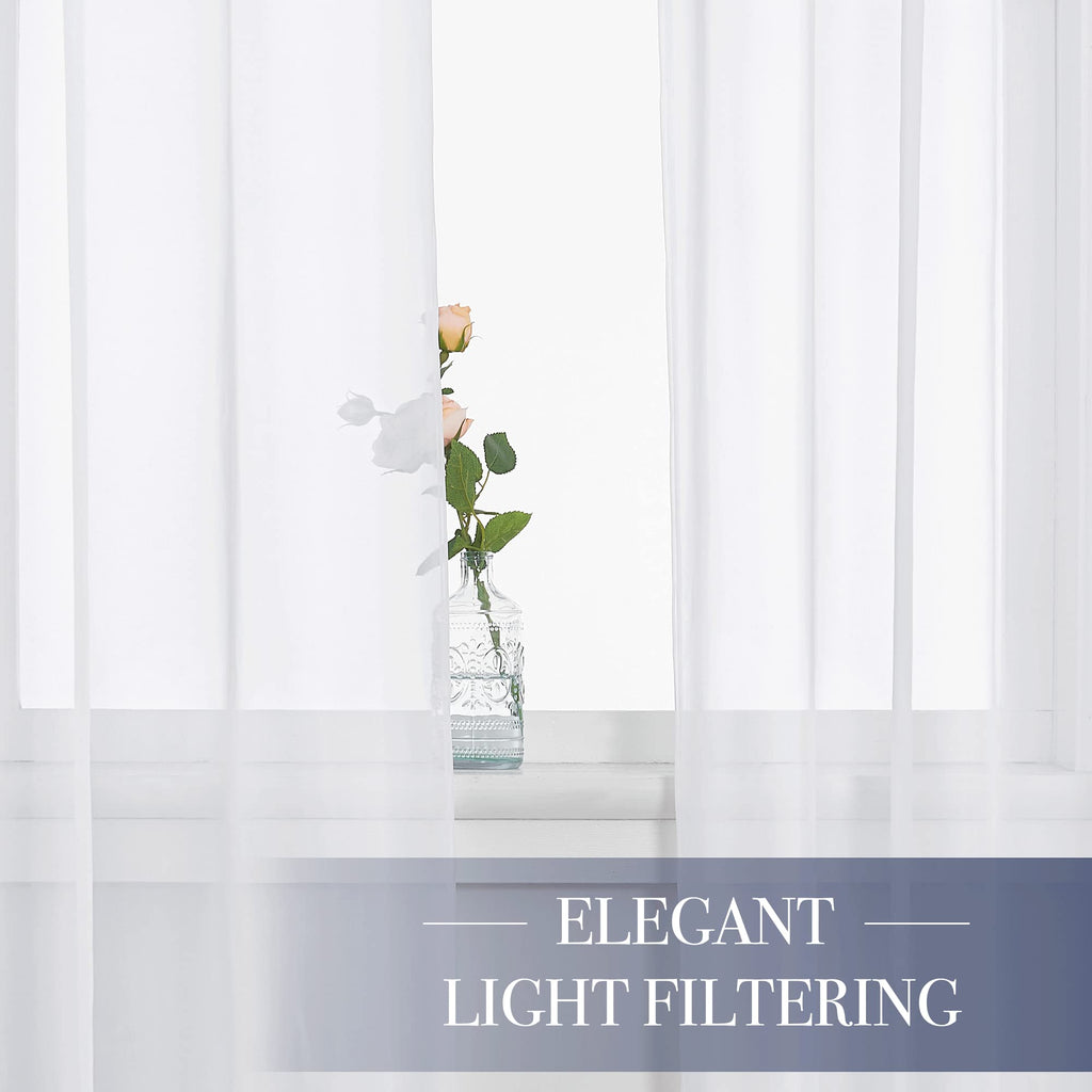 White Sheer Curtains 120 inch Long 2 Panels Set, Pocket Top Elegant & Lightweight Voile Sheer Light Filtering Drapes