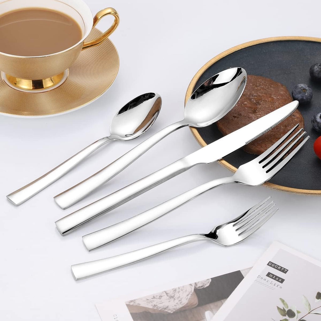 Silverware Set for 6, 30-Piece Stainless Steel Flatware Cutlery Set, Square Edge Kitchen Utensil Include