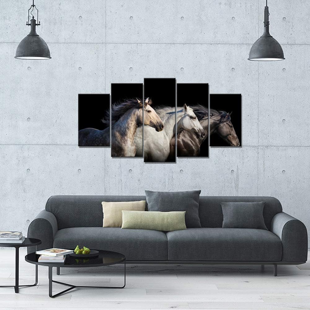 Large 5 Piece Wall Art Running Horse Canvas Wall Art Wild Animal Picture Print on Canvas Modern Home Office Living