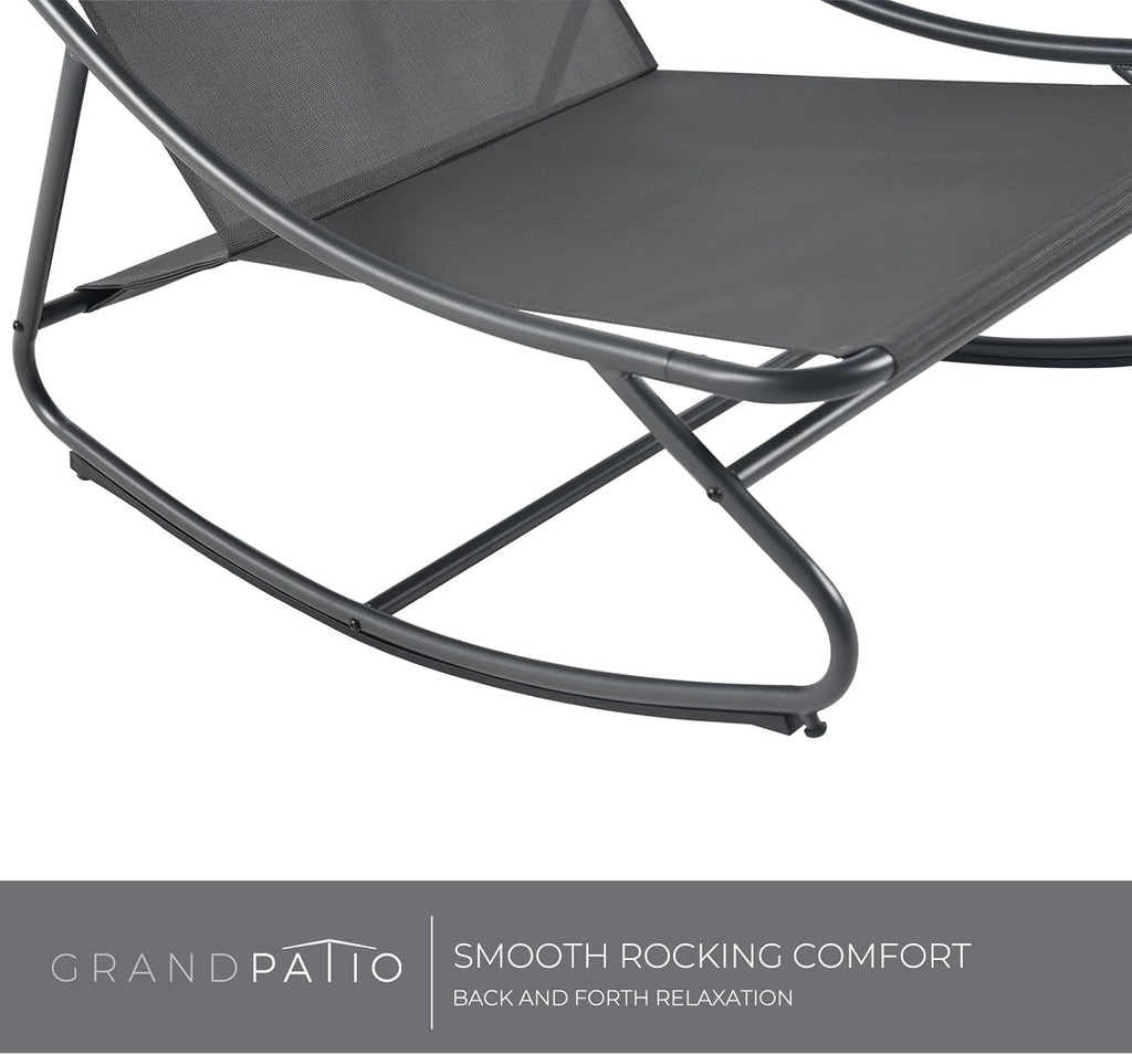 Rocking Chair with Cushion for Indoor and Outdoor, Dark Grey | Metal Patio Lounge Rocking Chair with Thick Cushion