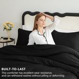 Queen Comforter Set Black, 3 Pieces Solid Comforters Queen Breathable Quilted Bedding Sets