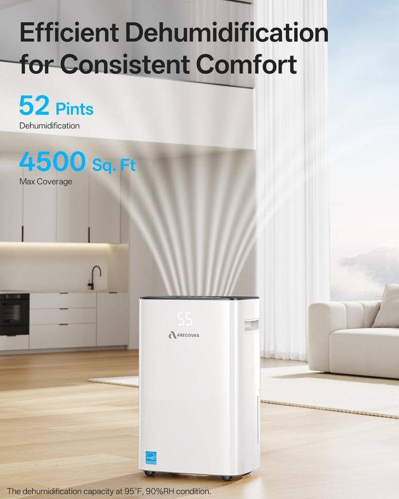 Dehumidifier for Basement, 52 Pints Dehumidifiers for Bedroom Bathroom Large Room Home