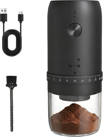 Electric Coffee Grinder, Portable Coffee Bean Grinder with Conical Ceramic Burr, USB-C Rechargeable Espresso Grinder