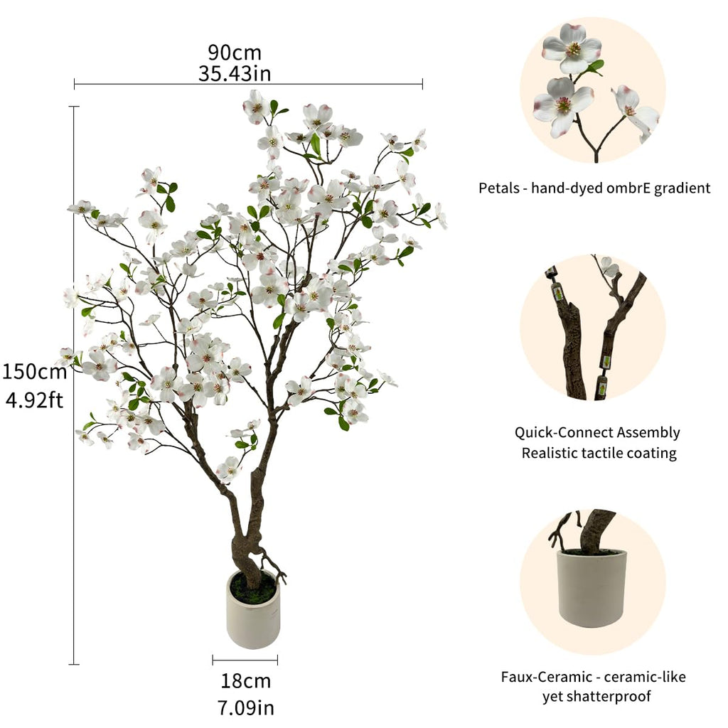 5ft Artificial White Dogwood Potted Flowering Tree