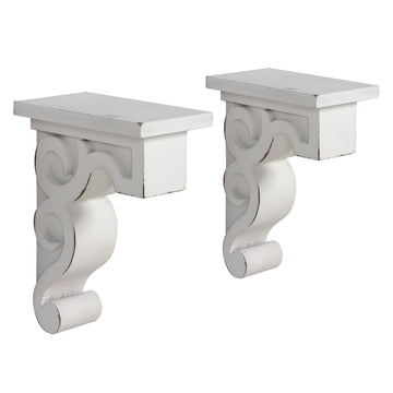 Rustic Wooden Corbels Set of 2, Handmade Distressed White