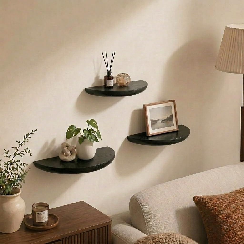 Solid Walnut Floating Shelves for Wall 15.7" Set of 2, Wall Mounted Shelf | Rustic Farmhouse Wooden Floating
