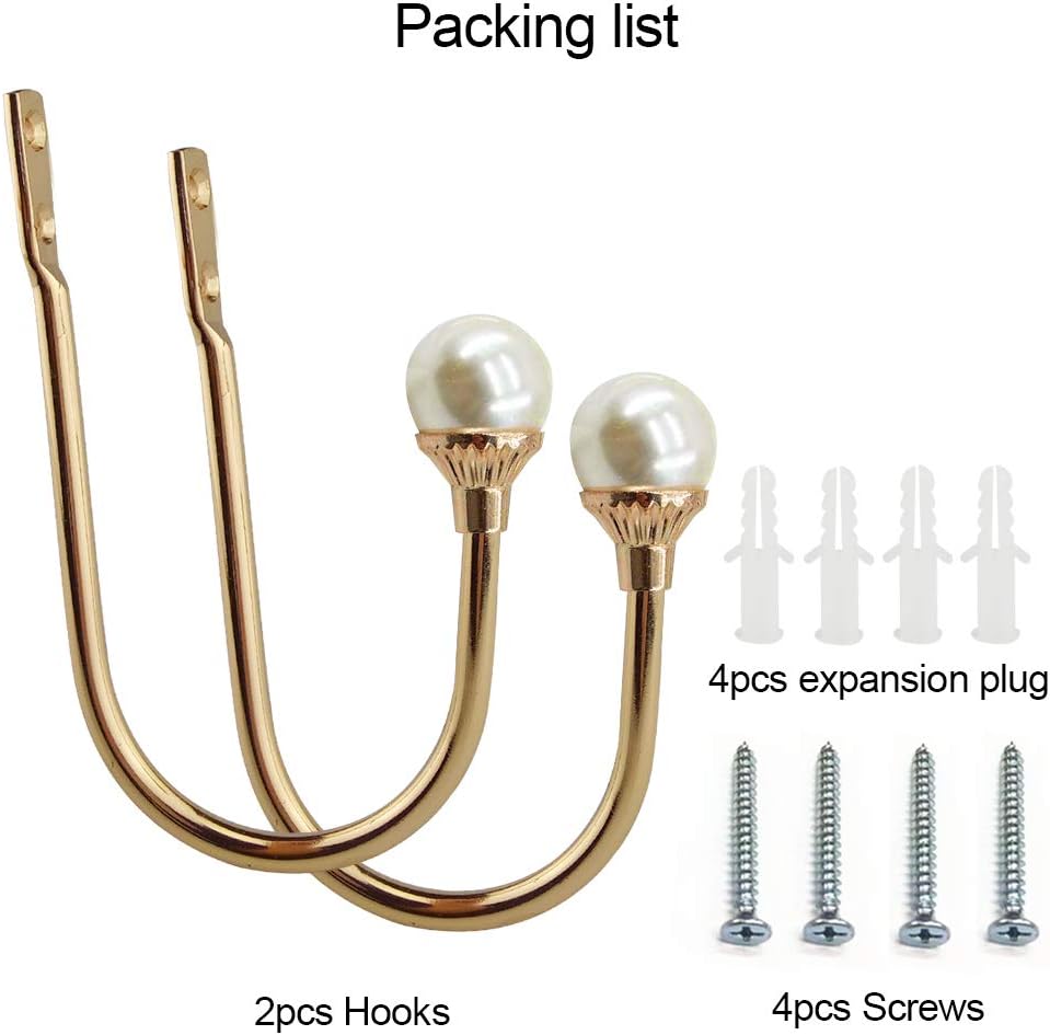 2 Pack Curtain Holdbacks Wall Mounted Curtain Tiebacks Hooks Plastic Pearl U Shape Curtain Tiebacks with Screws