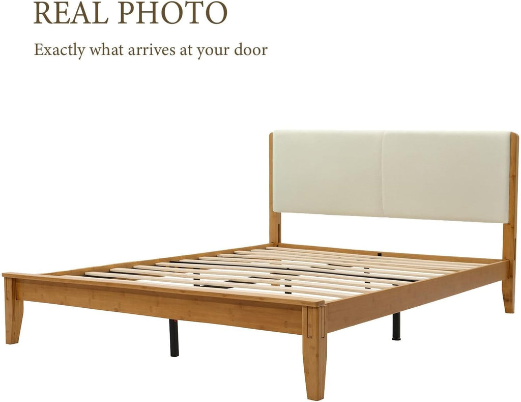 King Size Bamboo Joinery Bed, Japanese Bed Frame with Headboard
