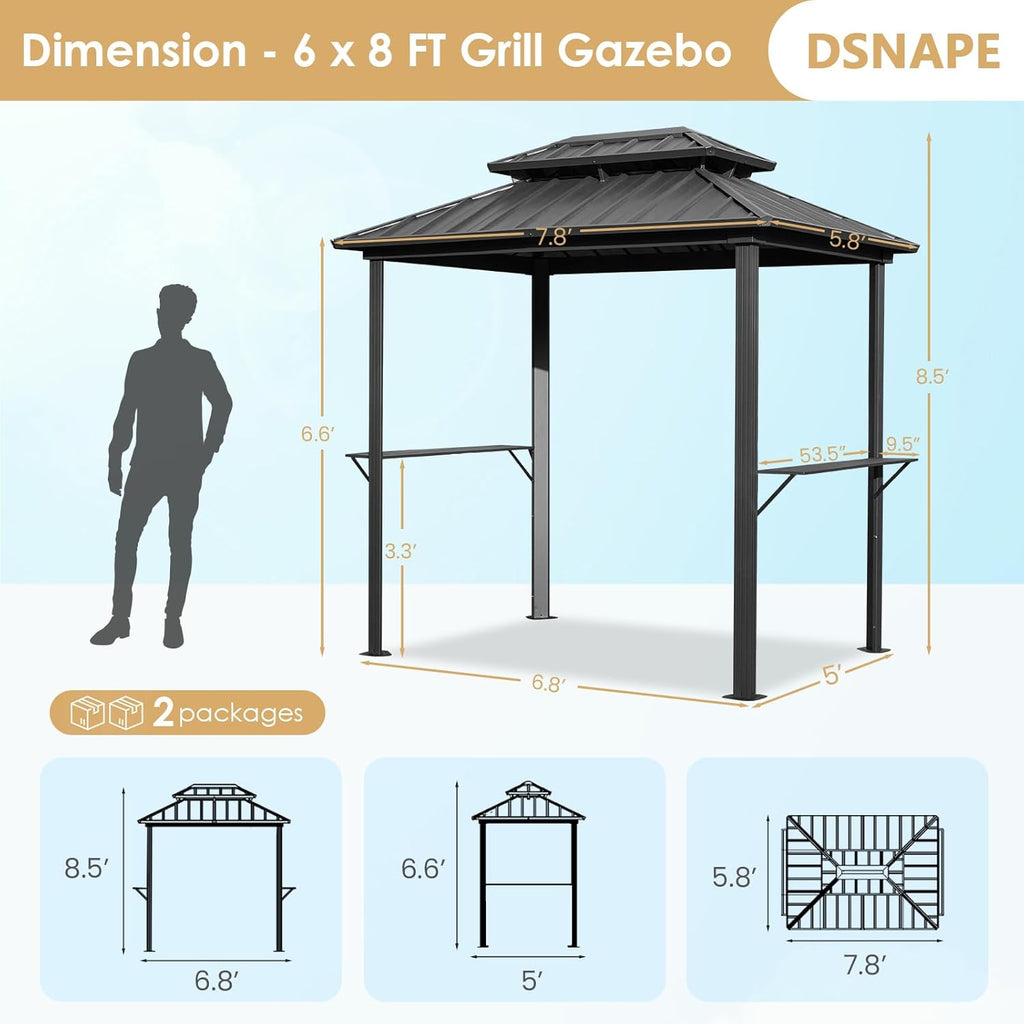8' x 6' Grill Gazebo with Double Galvanized Steel Roof