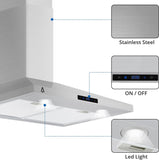 30 Inch Stainless Steel Wall Mount Range Hood 265 CFM Touch Control, LED Lights Convertible Ducted/Ductless