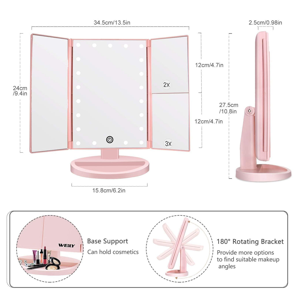 Makeup Mirror with 21 LED Lights,Two Power Supply Modes
