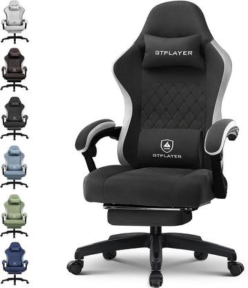 Gaming Chair, Computer Office Chair with Pocket Spring Cushion, Linkage Armrests and Footrest, High Back Ergonomic