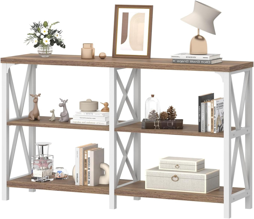 Farmhouse Entryway Table, Wood TV Console Table, Rustic Metal Sofa Table, Industrial Hallway Tables with Storage