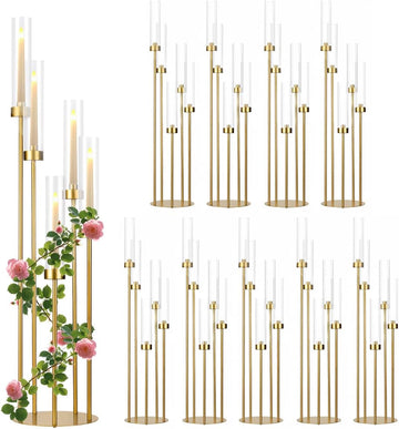 Gold Candelabra Centerpieces for Tables,Acrylic Candelabra 5 ArmConcert Party Housewarming Gifts centros de mesa para