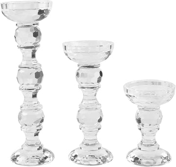 3-Piece Set of Crystal Candlestick,Clear Crystal Pillar Candles Holders,Family Living Room Wedding