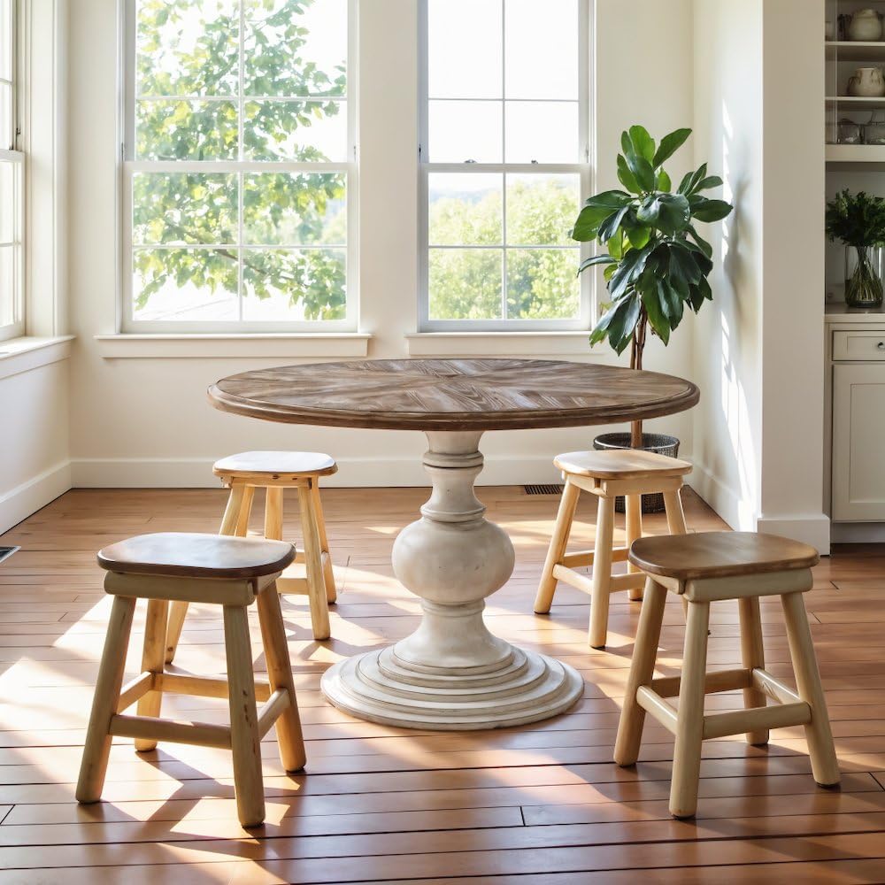 Brown Round Pedestal Dining Table with Wood Veneer and MDF Top, Ideal for Dining Room, Rustic or Modern Indoor Dining