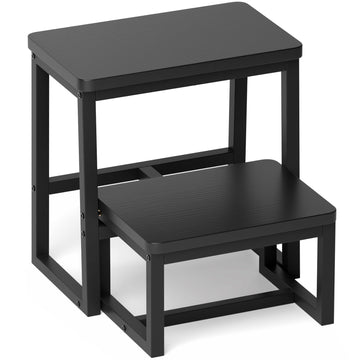 2 Step Stool for Adults Wooden Office Step Stools with 500 Lbs, Black
