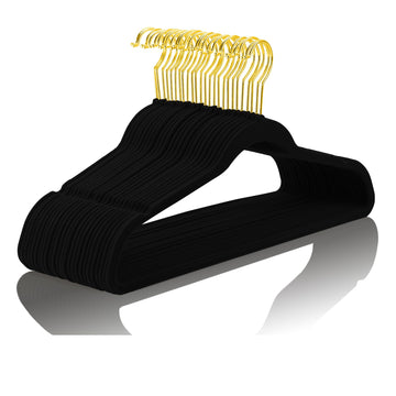 Premium Velvet Hangers Pack 60 Pcs Heavyduty - Non Slip Slimline - Velvet Suit Hangers Black - Gold Hooks, Space