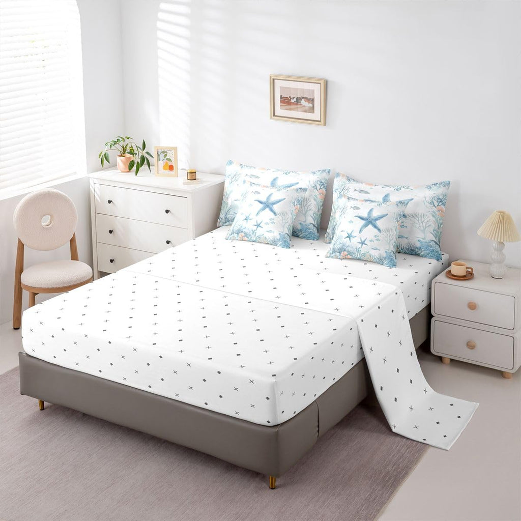 Starfish Beach Comforter Set with Sheets 7 Piece