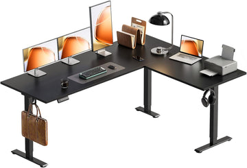 63 Inch Reversible L Shaped Electric Standing Desk, Height Adjustable Corner Stand up Desk