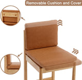 Brown Dining Chairs Set of 2, Faux Leather Upholstered Dining Room Chairs with Natural Wood Frame, Rustic Kitchen Side Chairs