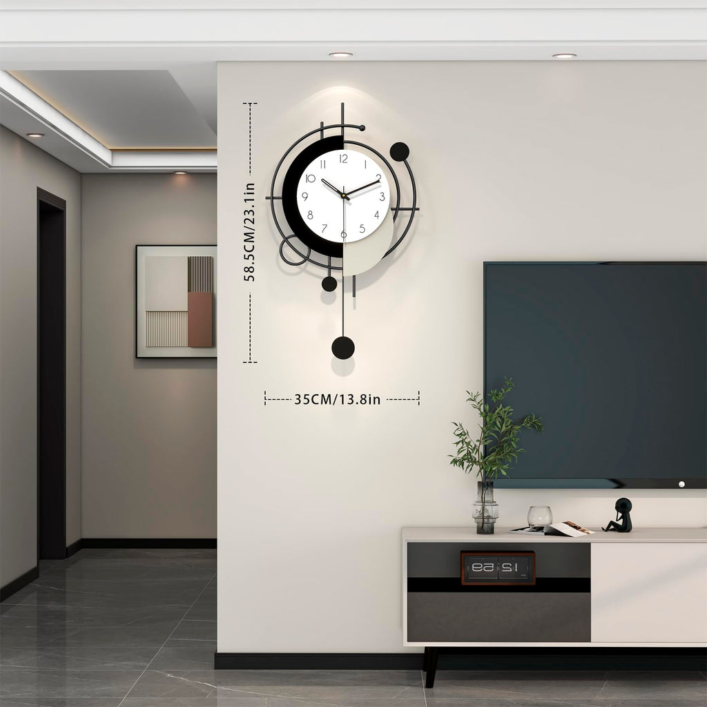 Large Wall Clock Decor Modern Decorative Black Wood Wall Clock with Pendulum Battery Operated Non Ticking Bedroom